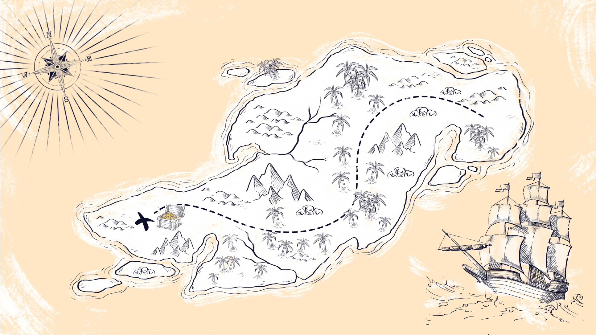 An illustrated route across an island map